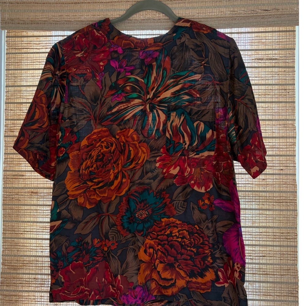 Potomac Collection Womens 100% Silk Floral Short Sleeve Blouse Top Multicolor M - Picture 2 of 8